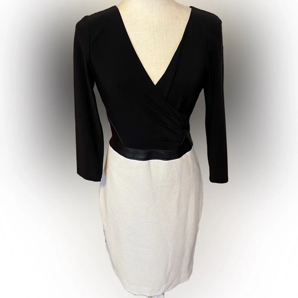 NWOT Ralph Lauren V- Neck Elegant Classy Career Dress with Faux Leather 2